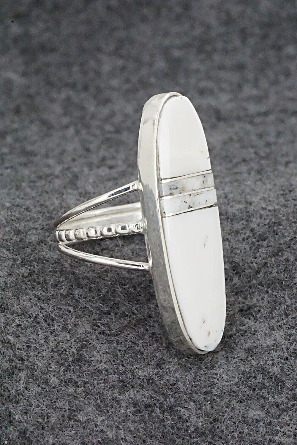 White Buffalo & Sterling Silver Ring - Harold Smith - Size 6.75