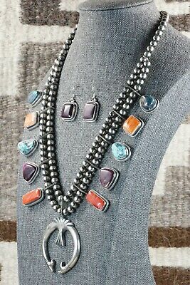 Spiny Oyster & Sterling Silver Squash Blossom and Earrings - Tom Lewis