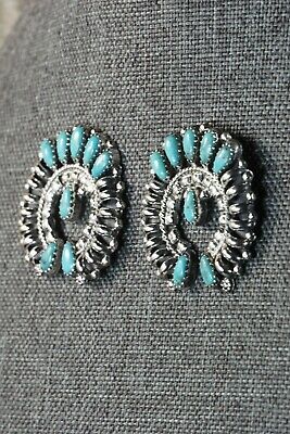 Navajo Turquoise and Sterling Silver Naja Earrings - Zeita Begay