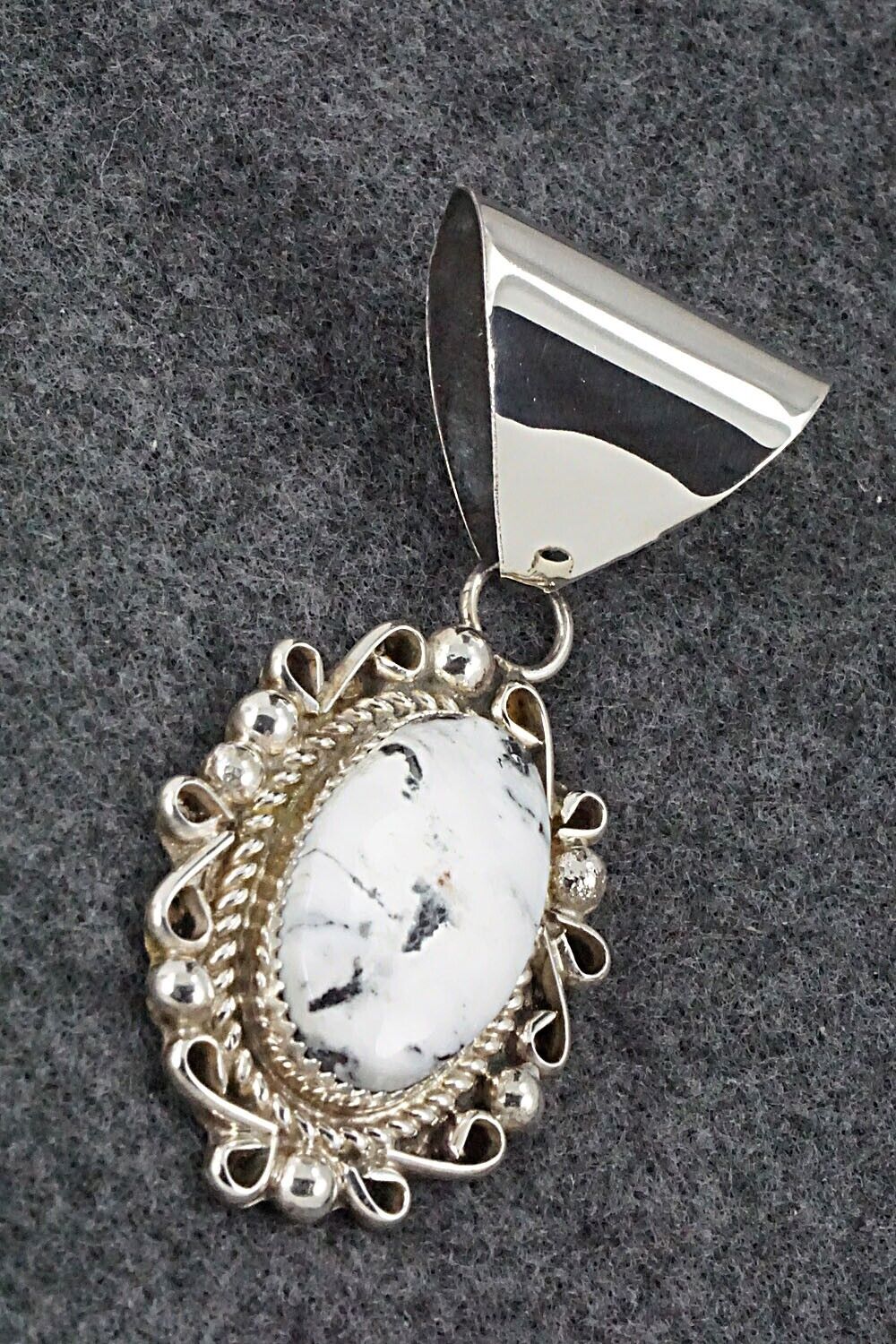 White Buffalo & Sterling Silver Pendant - Donavan Nez