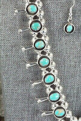 Turquoise & Sterling Silver Squash Blossom and Earrings - Phil Garcia