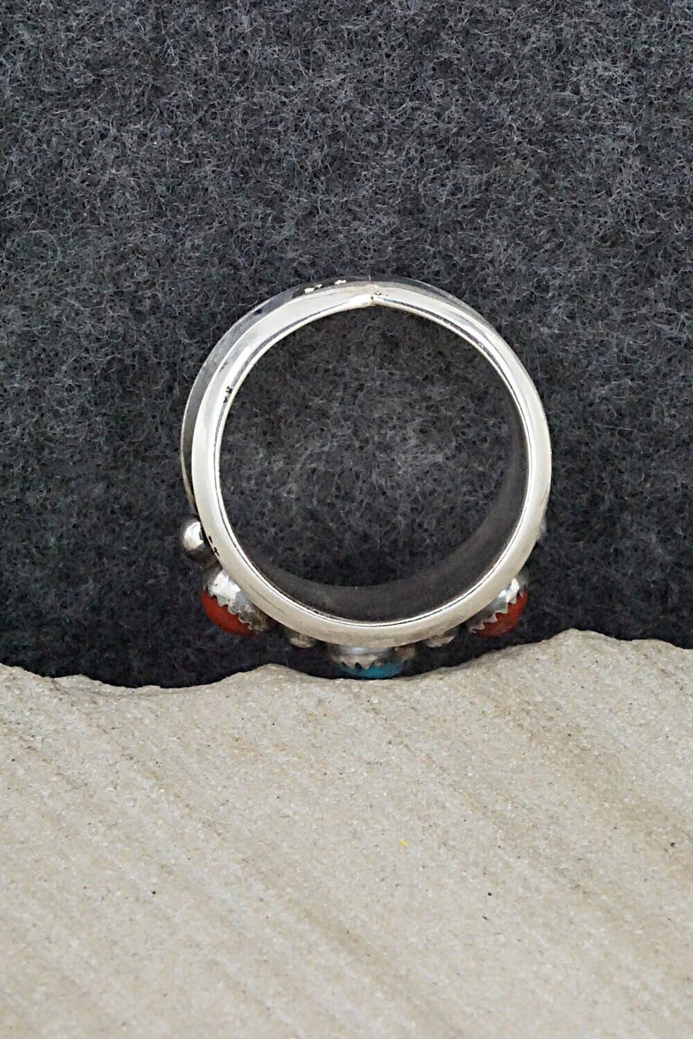 Turquoise, Coral & Sterling Silver Ring - Paul Largo - Size 9