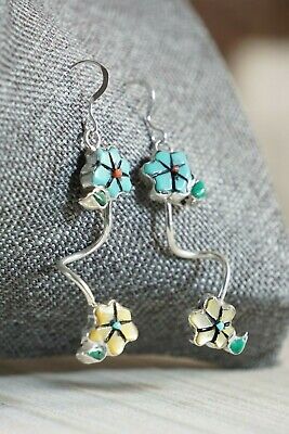 Zuni Turquoise & Sterling Silver Flower Earrings - Valerie Comosona - High Lonesome Trading