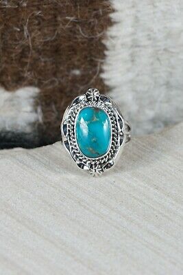 Navajo Turquoise and Sterling Silver Ring - Samuel Yellowhair - 8.5