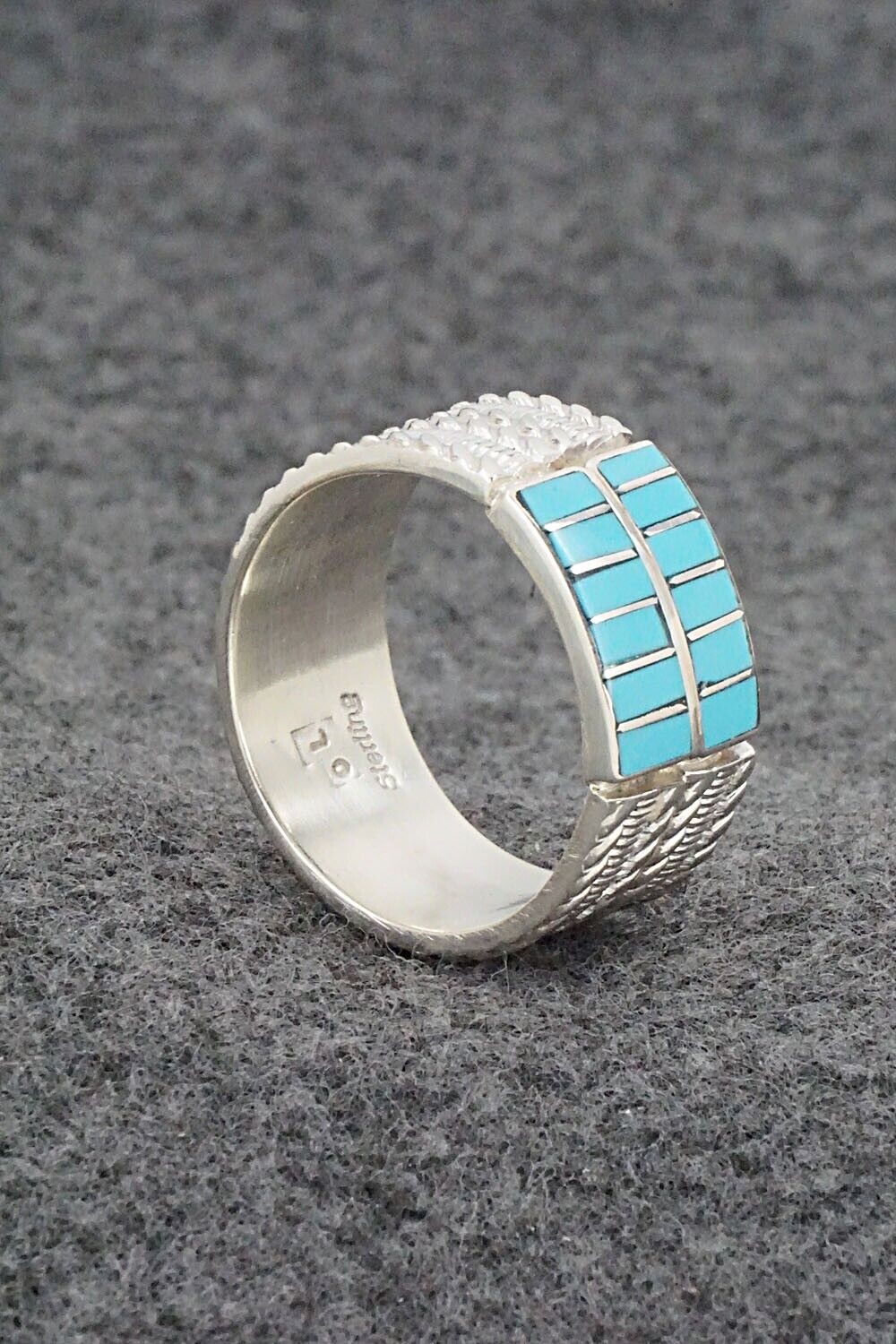 Turquoise & Sterling Silver Inlay Ring - Orlando Laweka - Size 12