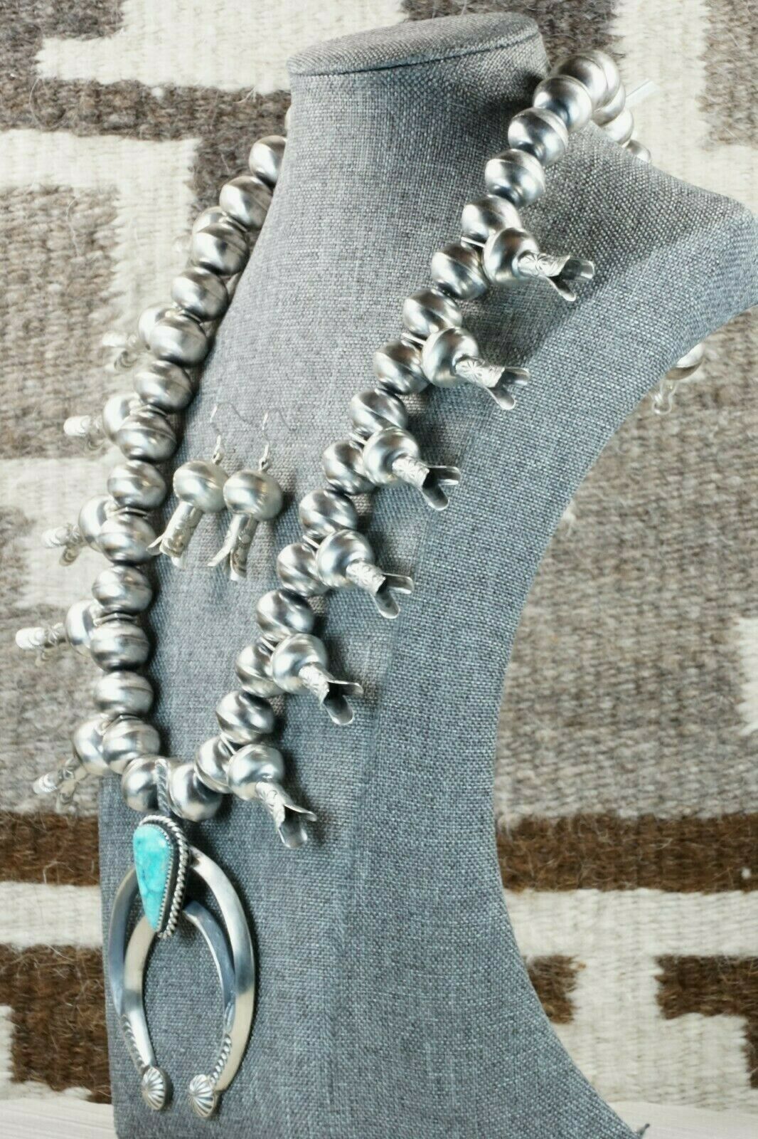Turquoise & Sterling Silver Squash Blossom & Earrings - Chris Hale