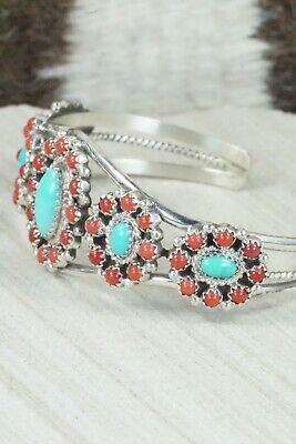 Turquoise, Coral & Sterling Silver Bracelet - Leon Kirlie