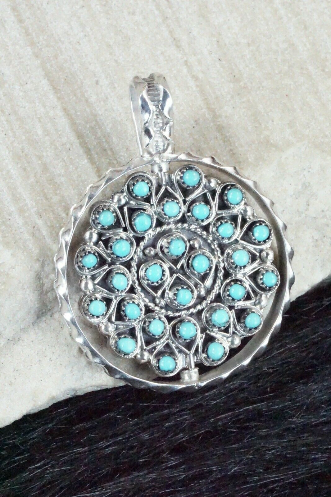 Turquoise, Coral & Sterling Silver Pendant - Wayne Johnson Sr. - High Lonesome Trading