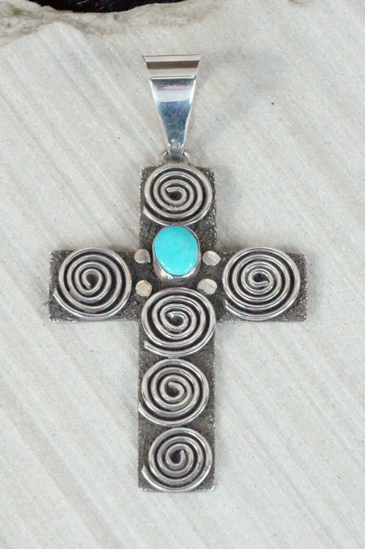 Turquoise & Sterling Silver Cross Pendant - Alex Sanchez - Navajo