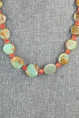 Turquoise, Coral & Sterling Silver Necklace - Navajo