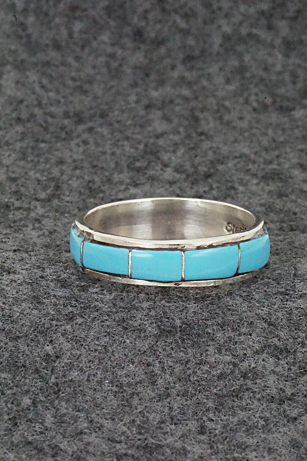 Turquoise & Sterling Silver Inlay Ring - Zenia Kyustewa - Size 11