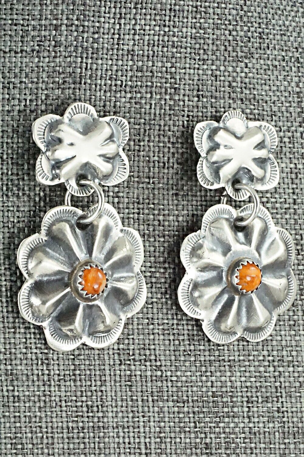 Spiny Oyster & Sterling Silver Earrings - Joan Begay