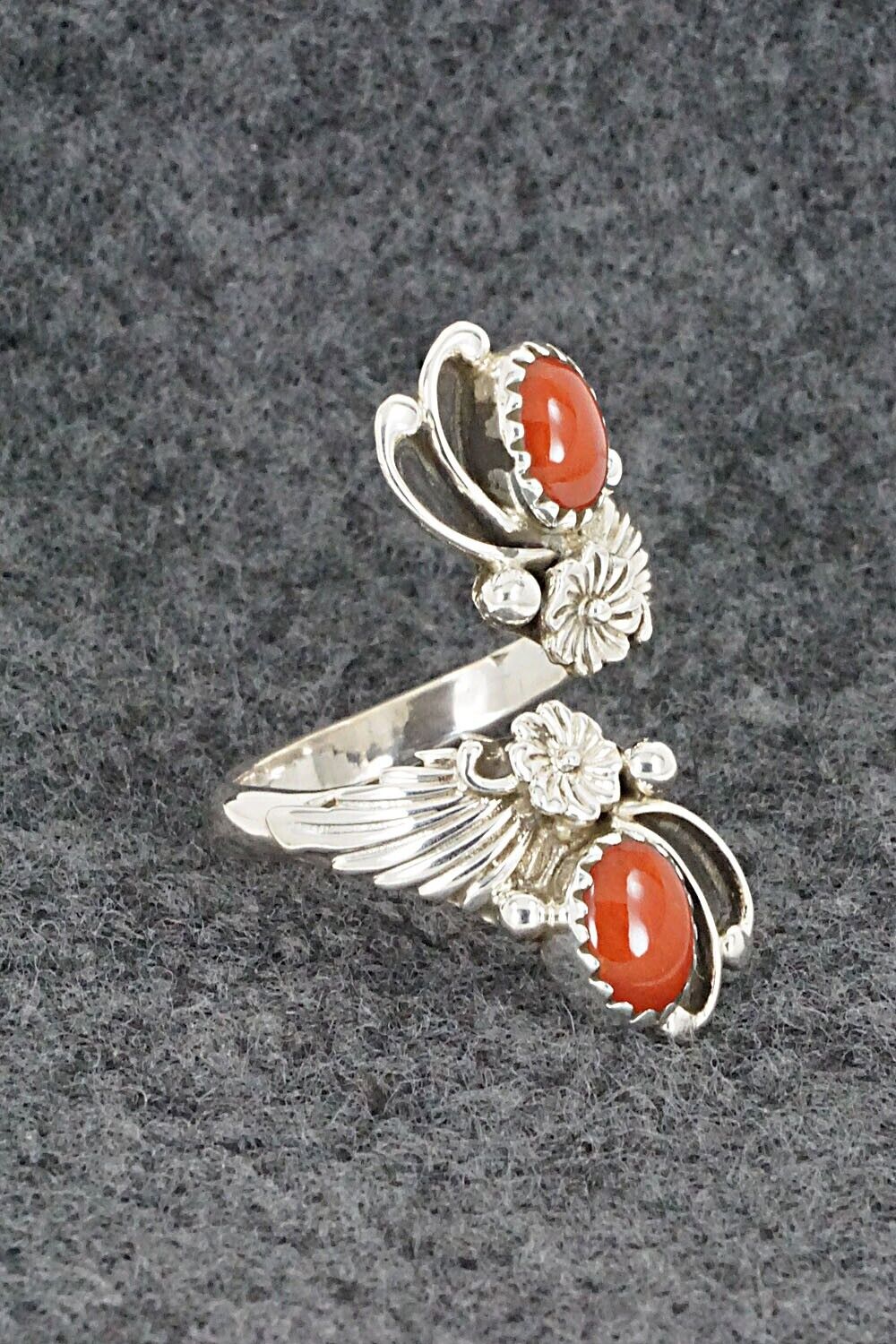 Coral and Sterling Silver Ring - Etta Belin - Size 7