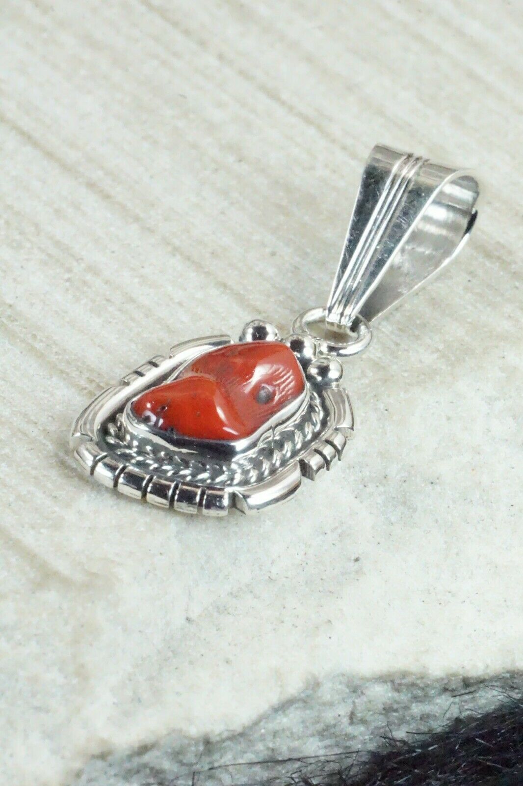 Coral & Sterling Silver Pendant - Samuel Yellowhair