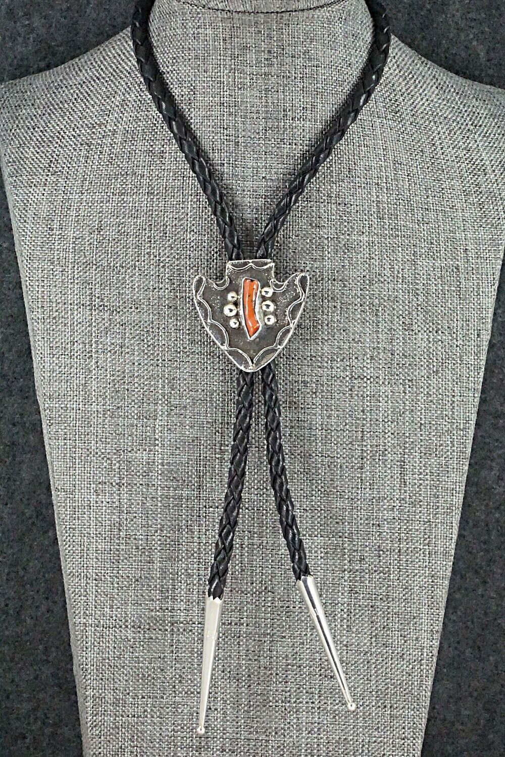 Coral & Sterling Silver Bolo Tie - Delbert Arviso