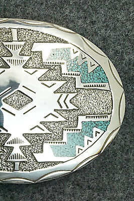 Turquoise Chip Inlay & Sterling Silver Belt Buckle - Raymond Begay