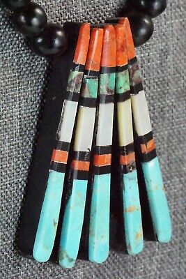 Turquoise, Coral and Jet Necklace - Torevia Crespin
