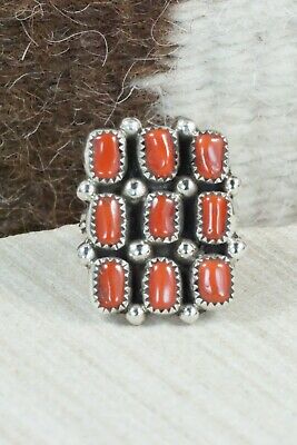 Coral & Sterling Silver Ring - Priscilla Reeder - Size 8