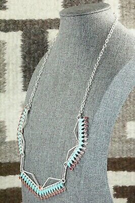 Turquoise, Coral & Sterling Silver Necklace - Fadrian Bowannie