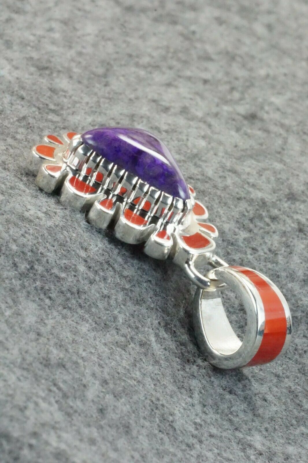 Sugilite, Coral & Sterling Silver Pendant - Vernon Haskie