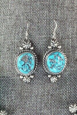 Turquoise & Sterling Silver Squash Blossom and Earrings - Vernon Johnson
