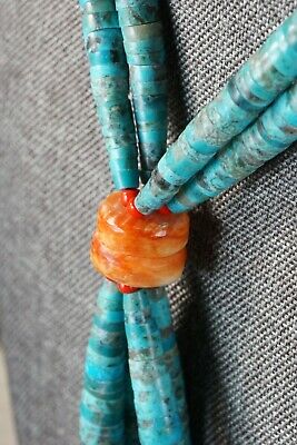Santo Domingo Traditional Turquoise & Spiny Oyster Necklace - Lupe Lovato - High Lonesome Trading