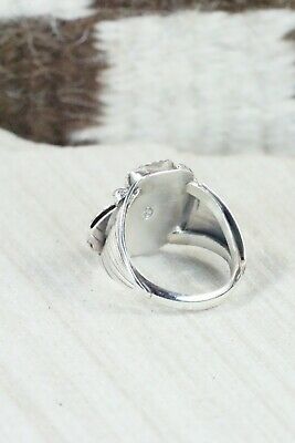 Navajo Turquoise, Coral & Sterling Silver Ring - Jeanette Saunders - Size 8.5