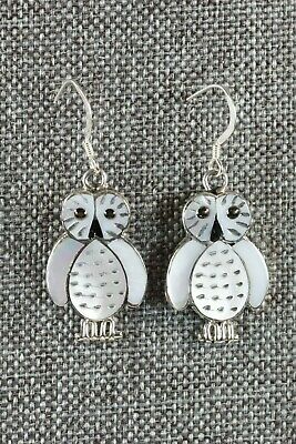 Zuni Owl Mother of Pearl & Sterling Silver Earrings - Reginda Kallestewa - High Lonesome Trading