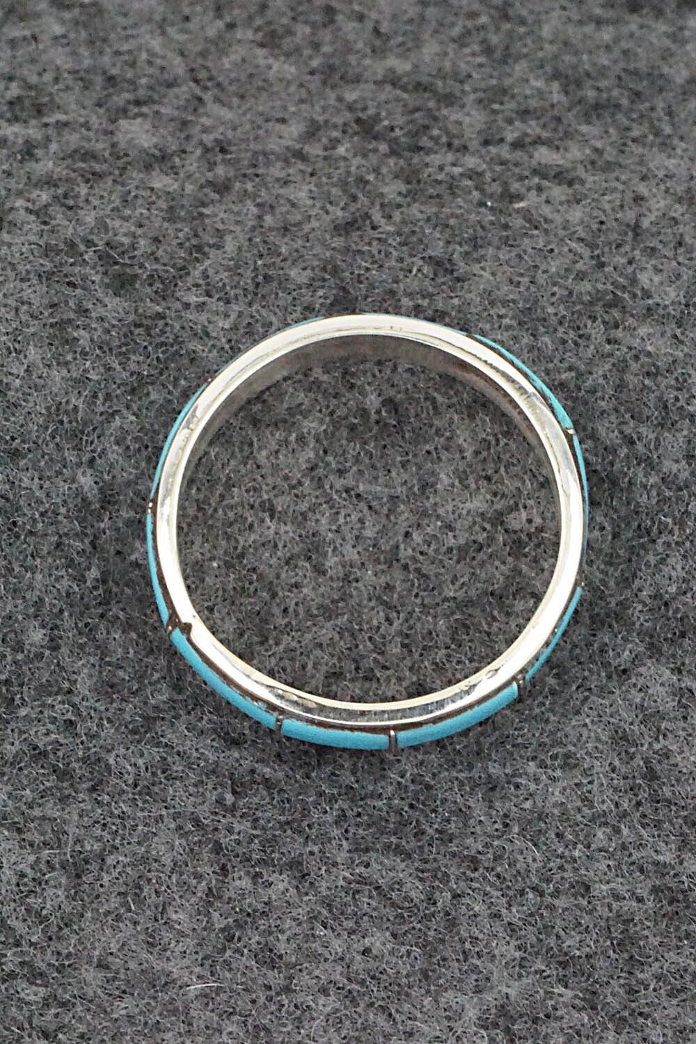 Turquoise & Sterling Silver Inlay Ring - Zenia Kyustewa - Size 10.5