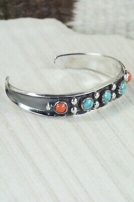Turquoise, Coral & Sterling Silver Bracelet - Paul Largo