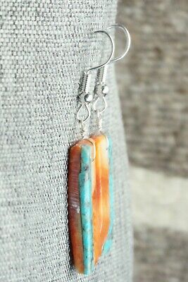 Spiny Oyster, Turquoise & Sterling Silver Earrings - Santo Domingo