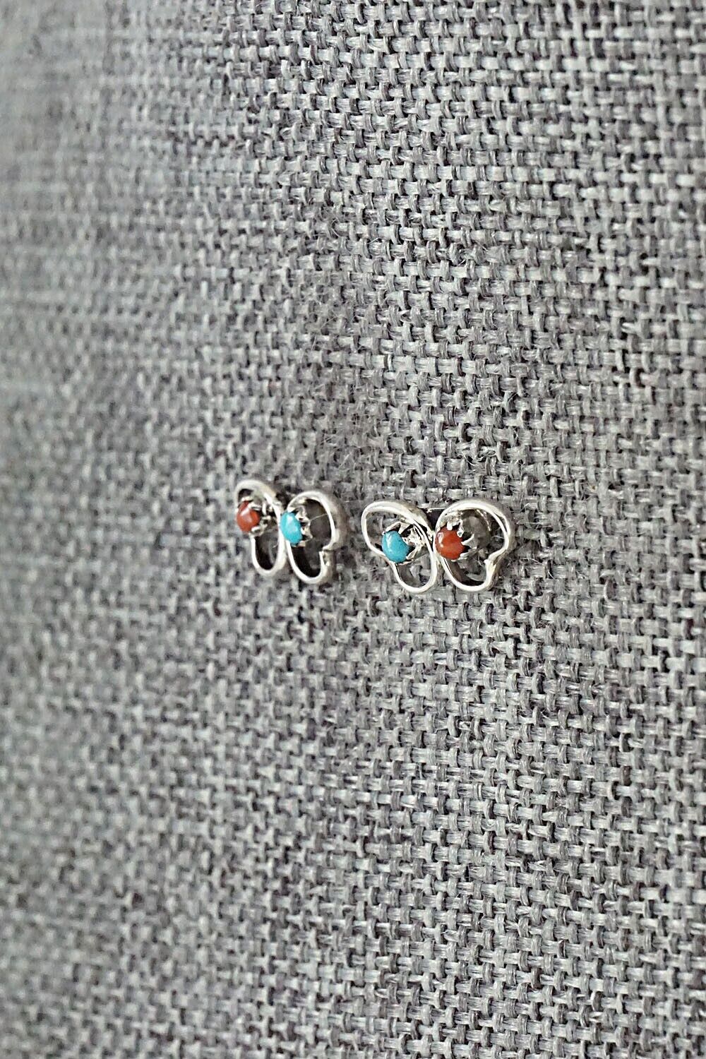 Turquoise, Coral & Sterling Silver Earrings - Dorothy Natachu