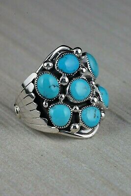 Navajo Turquoise Cluster and Sterling Silver Ring - Bobby Platero - Size 13.5 - High Lonesome Trading