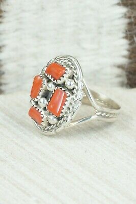 Coral and Sterling Silver Ring - Melvin Chee - Size 10