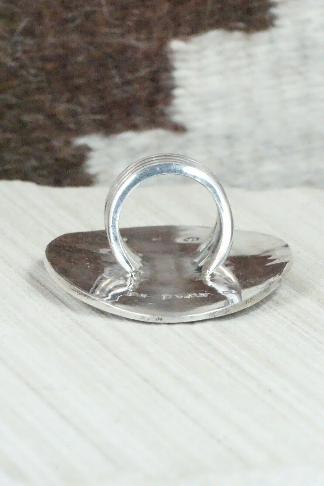 Zuni Inlay Turquoise and Sterling Silver Ring - Quintin Quam - Size 8.75 - High Lonesome Trading