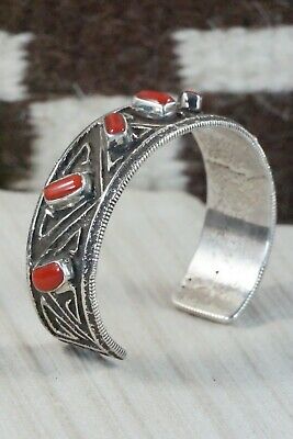 Coral & Sterling Silver Bracelet - Delbert Arviso