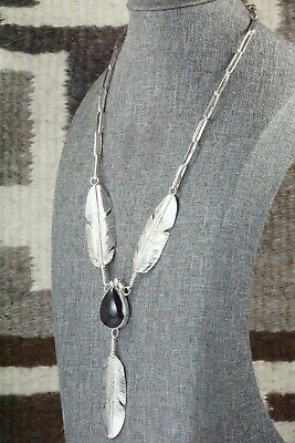 Onyx & Sterling Silver Feather & Chain Necklace - Ben Begay