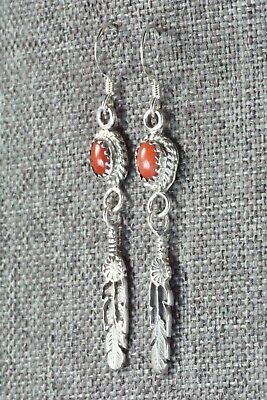 Coral & Sterling Silver Earrings - Adelarae Yazzie