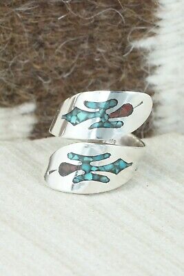 Turquoise, Coral & Sterling Silver Ring - Jolene Jazzie - Size 7.5