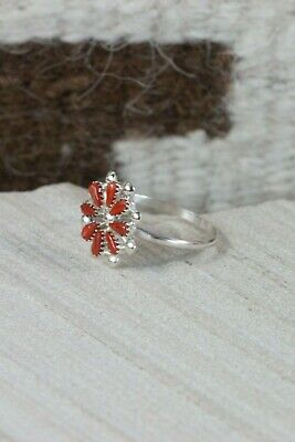 Zuni Coral and Sterling Silver Ring - David Leekity - Size 9 - High Lonesome Trading