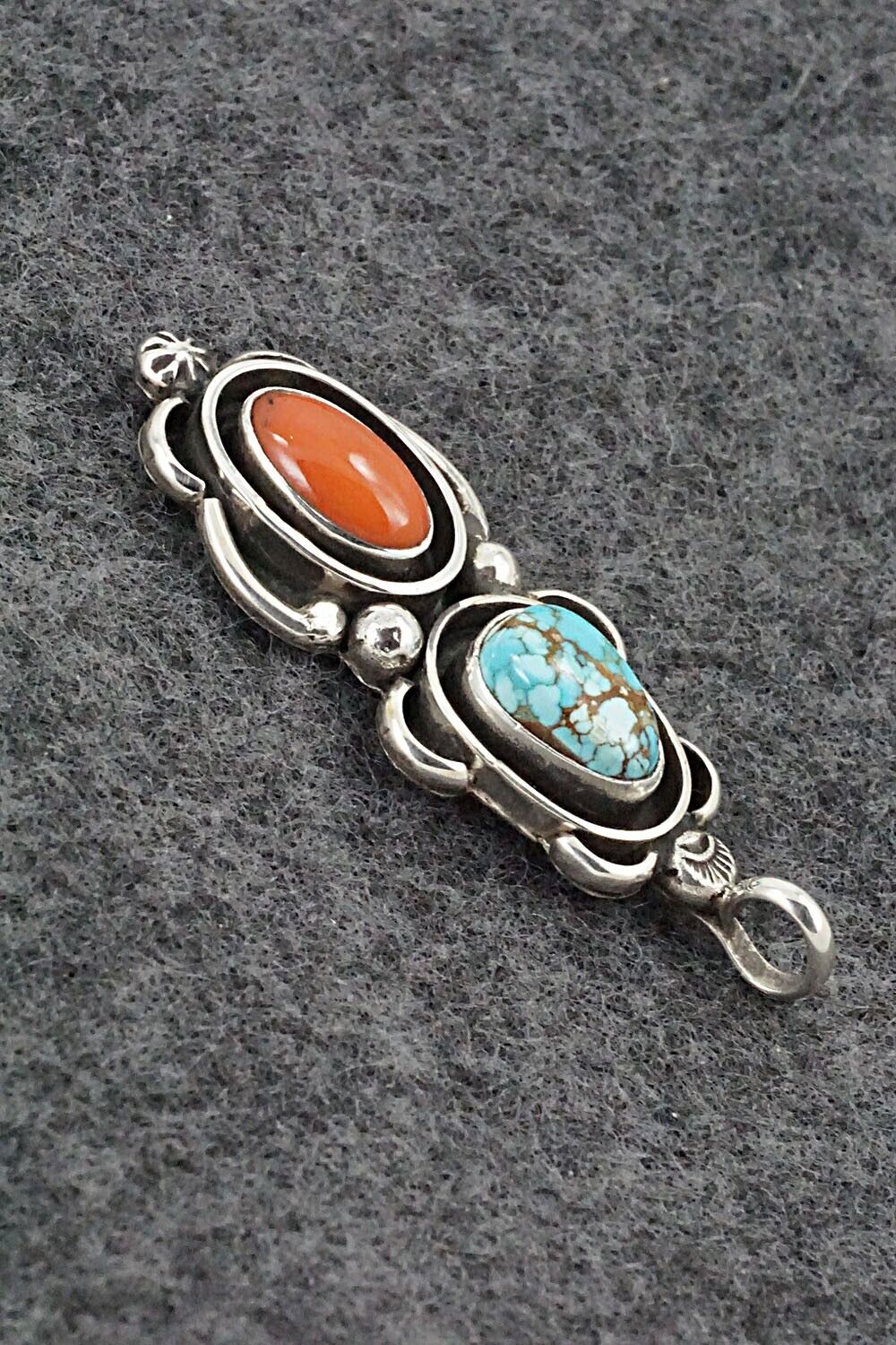 Turquoise, Coral & Sterling Silver Pendant - Roger Lewis