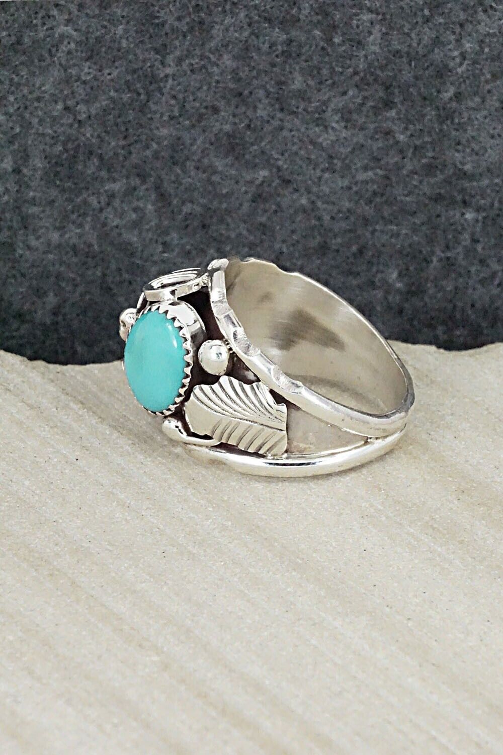 Turquoise, Coral & Sterling Silver Ring - Max Calladitto - Size 11