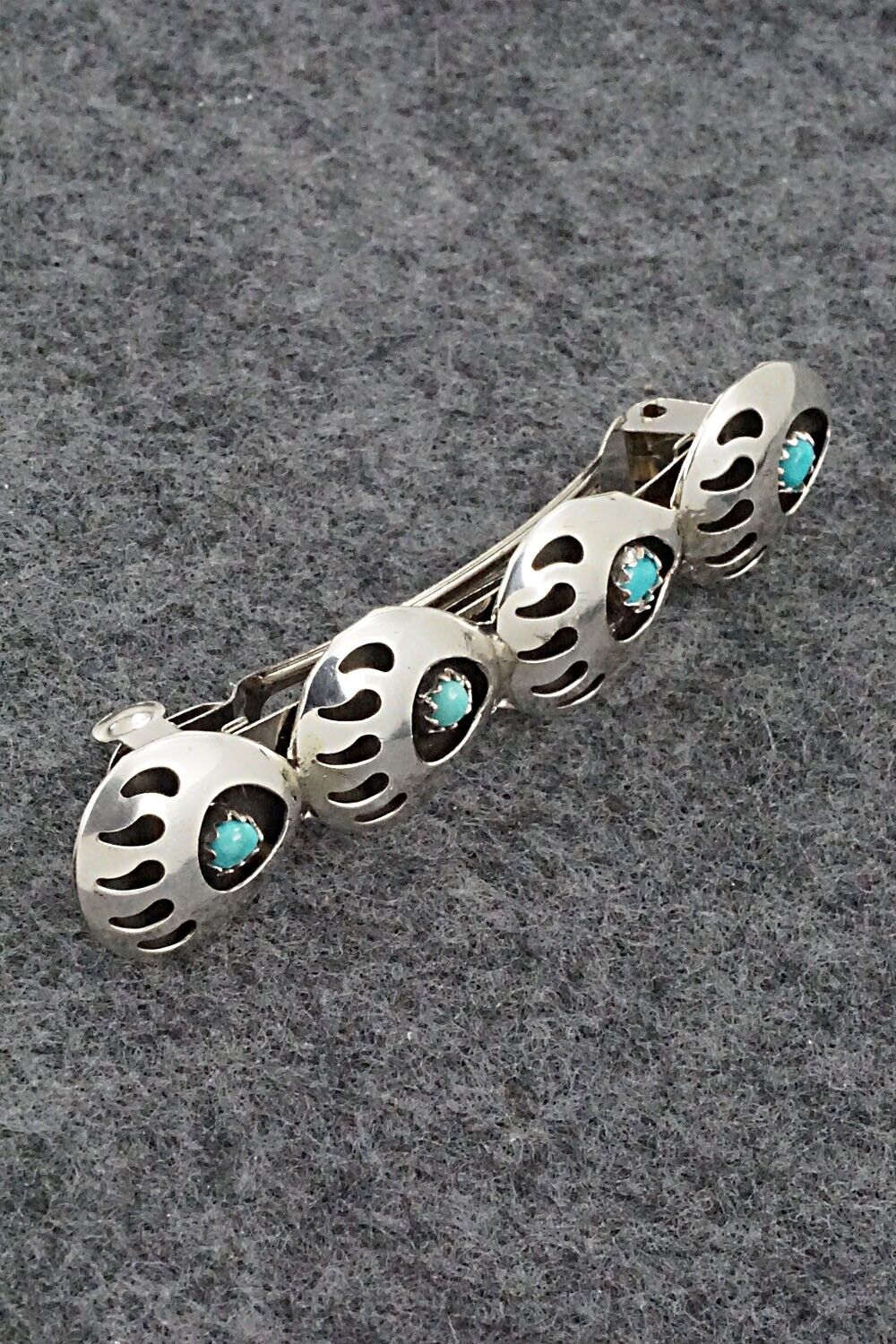 Turquoise & Sterling Silver Hair Barrette - Virginia Long