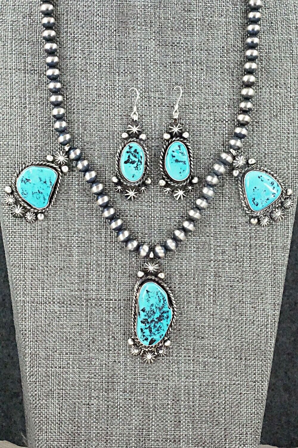 Turquoise & Sterling Silver Necklace and Earrings Set - Wilson Dawes