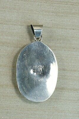 Zuni Inlay Coral & Sterling Silver Pendant - Charlotte Dishta