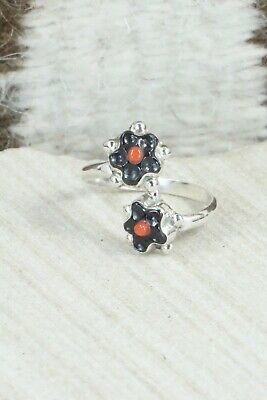 Jet & Coral Sterling Silver Ring - Tamara Pinto - Size 5