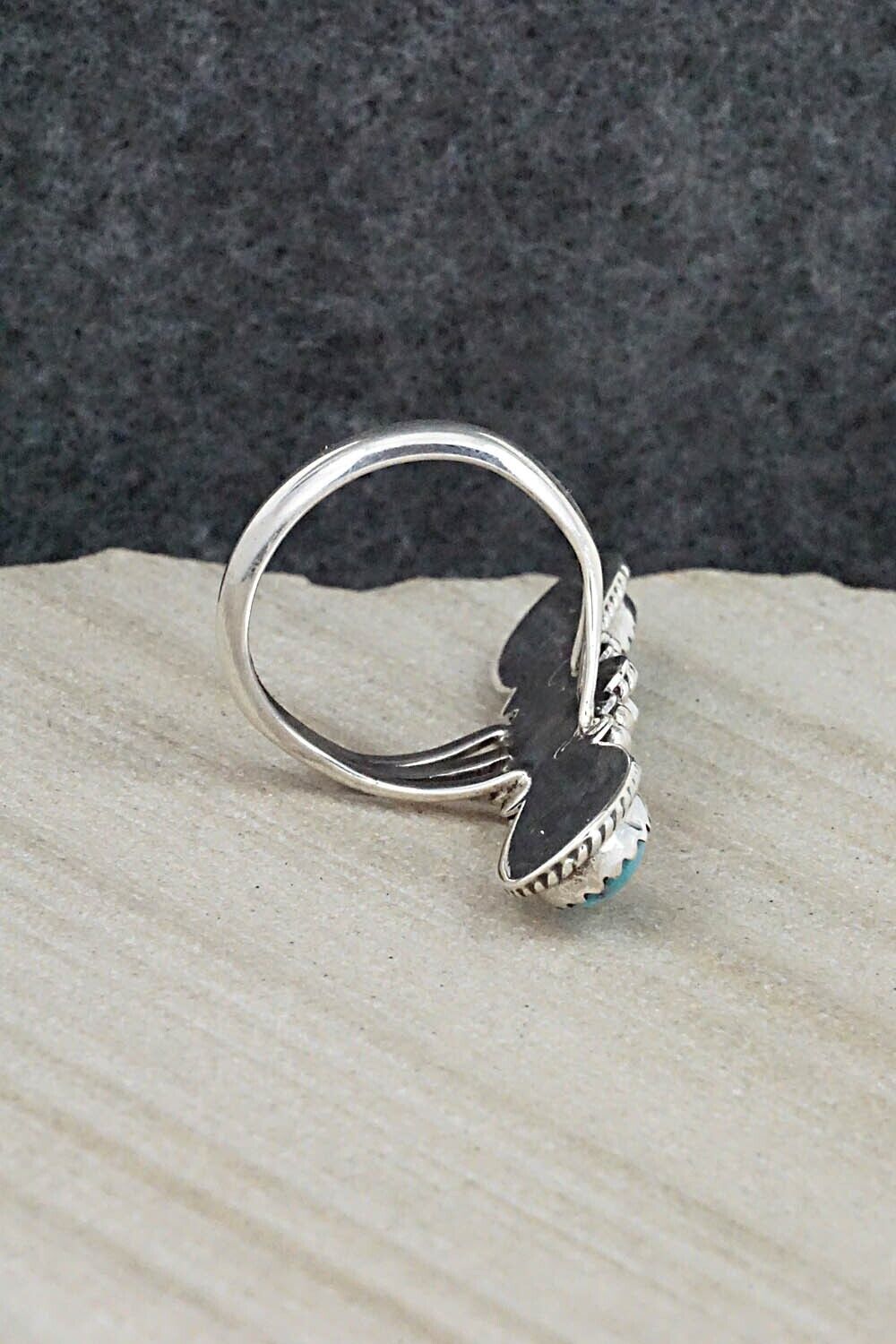Turquoise, Coral & Sterling Silver Ring - Andrew Vandever - Size 6.5