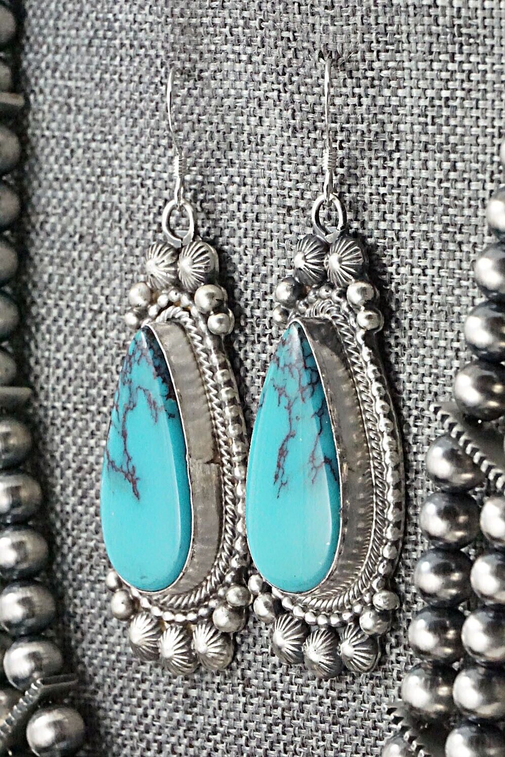 Turquoise, Coral & Sterling Silver Squash Blossom Set - Tom Lewis
