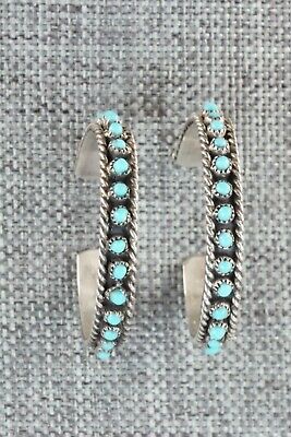 Turquoise & Sterling Silver Hoop Earrings - Georgiann Chavez