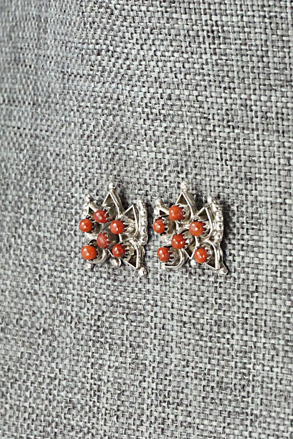 Coral & Sterling Silver Earrings - Wayne Johnson